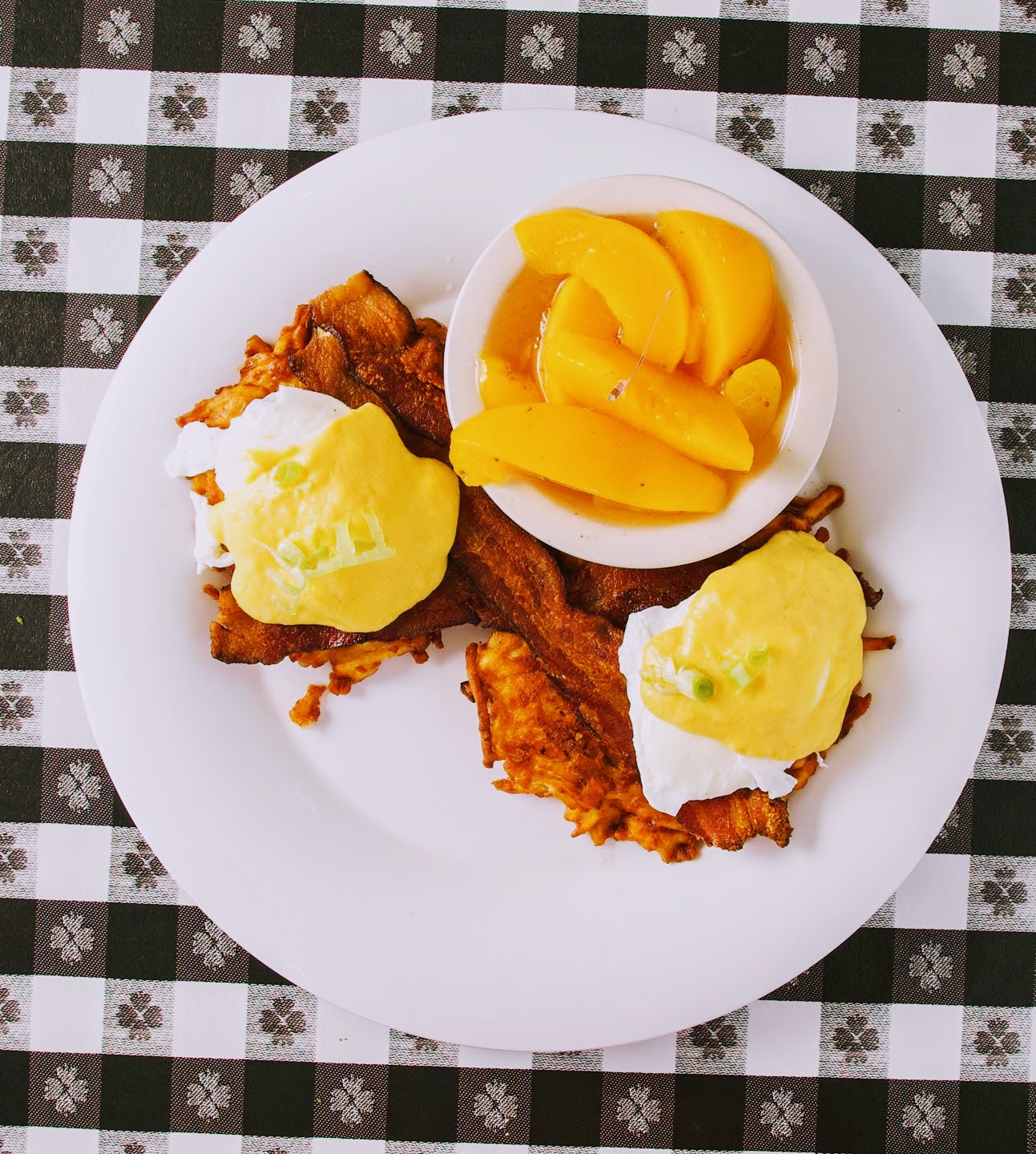 ggs Benedict with hollandaise sauce on hash browns at Joe's Diner Naples FL